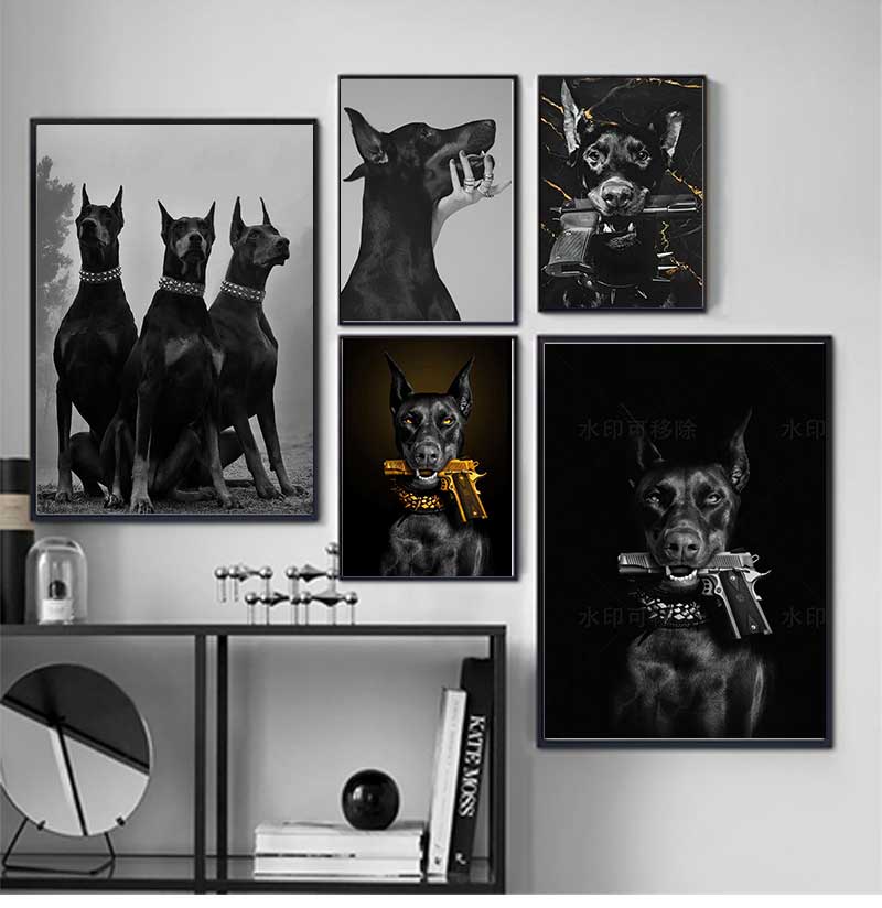 Photography Trend - Lukisan Kanvas Poster Anjing Doberman Hitam